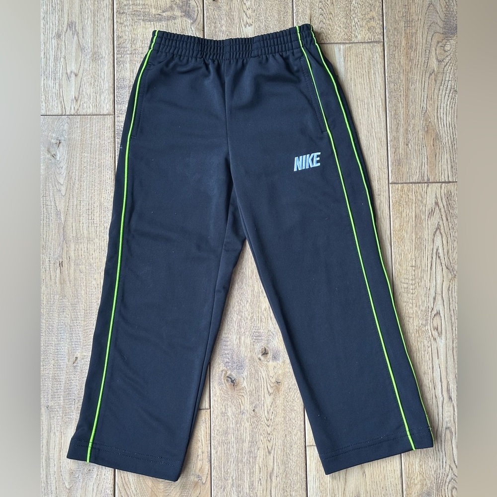 Nike Black With Green Stripe Track Pants size 4
